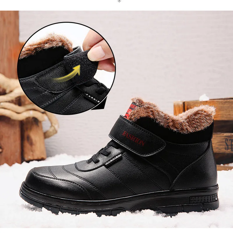 

Leather Winter Men Boots fashion plush Warm Fur Snow Boots Men Outdoor Winter Work Casual Shoes outdoor Military Ankle Boots