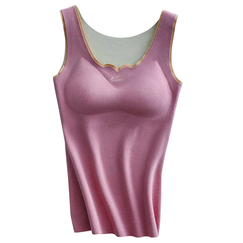

No Trace Free Wear Bra Thermal Underwear Female Fashion Slim Plus Velvet Thickening Bottoming Vest Autumn Winter