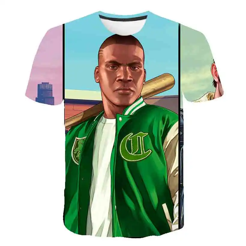 Летние футболки с 3D принтом GTA 5 Grand Theft Auto Game детская одежда модная крутая футболка