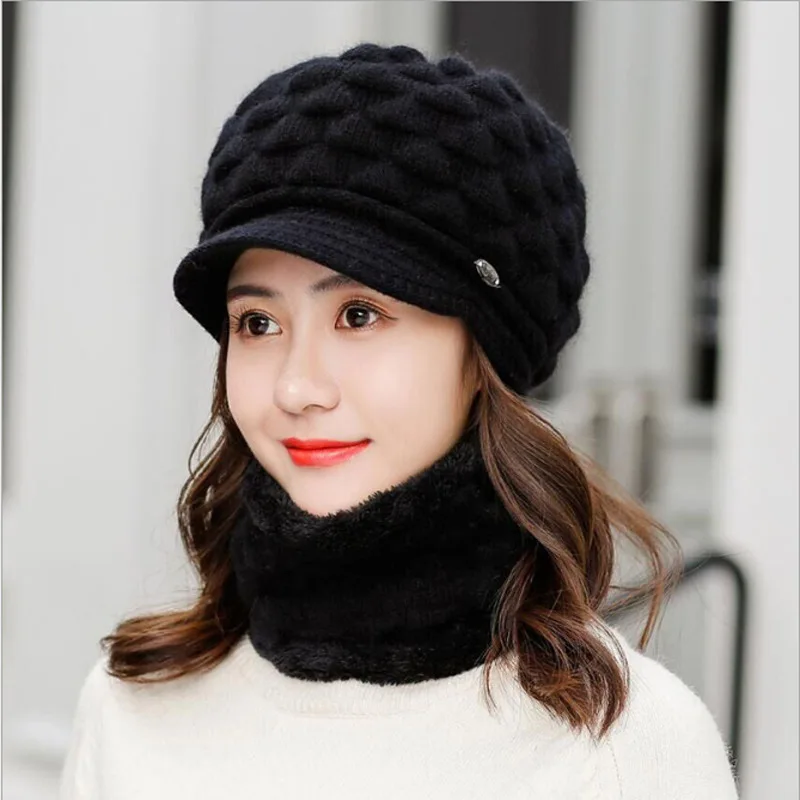 

Brand New Autumn Winter Beanies Caps Women Warm Wool Siamese Bib Hats Female Rabbit Hair Windproof Velvet Cap Ski Hats Wholesale