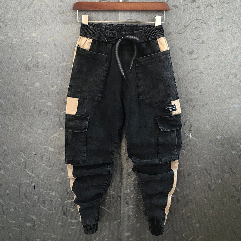 Мужские джинсовые джоггеры Idopy с карманами уличный стиль эластичная талия шнурок