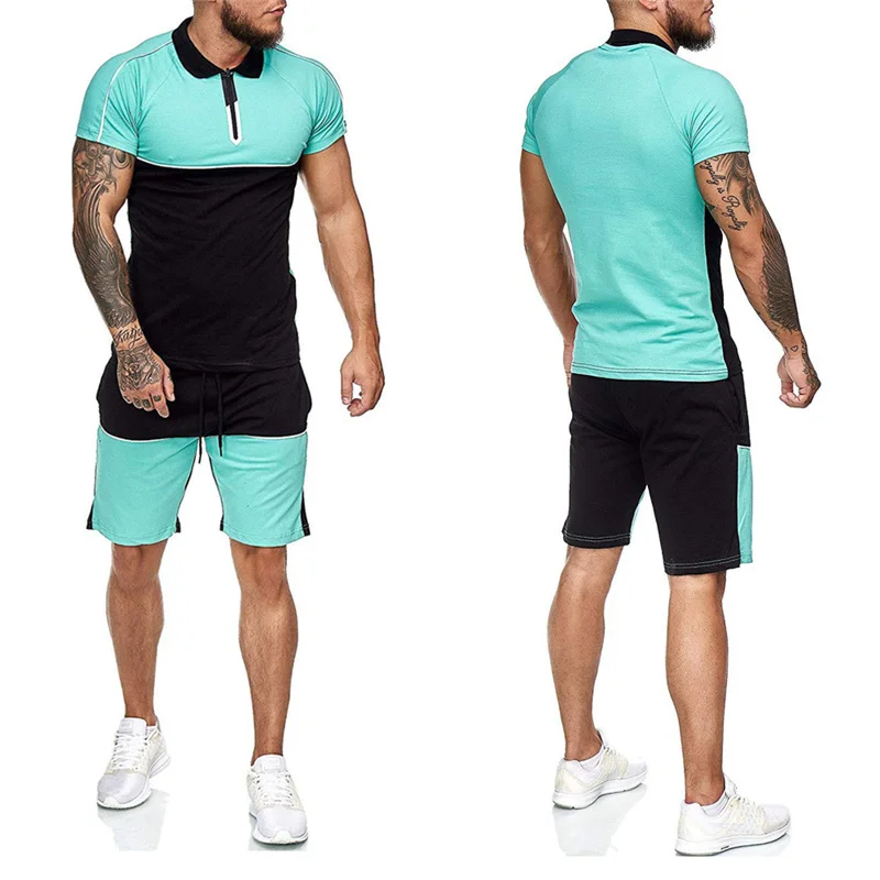 

2021 summer men's short-sleeved shorts suit sportswear brand running fitness training suit