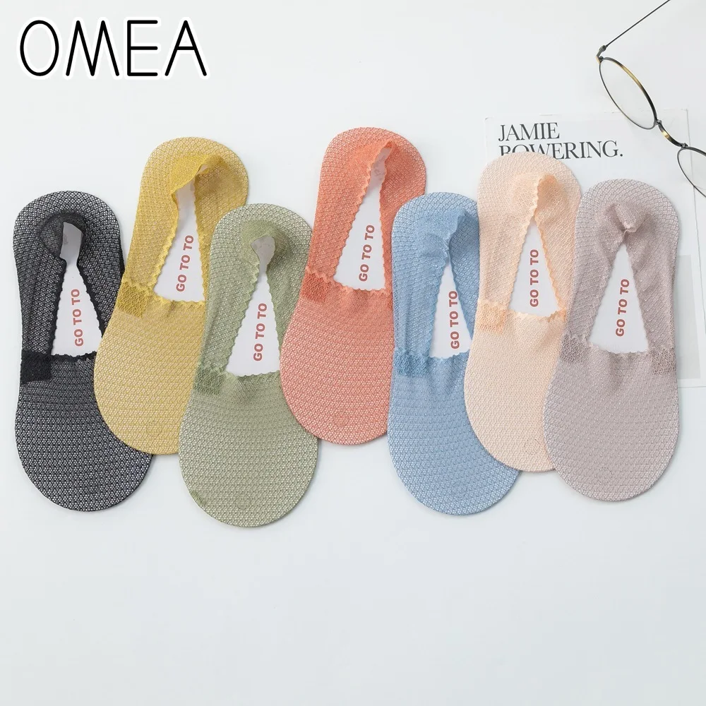 

OMEA Women Summer Slippers Lace Socks 7 Pairs Japanese Style Invisible Sock Silicone Non-slip Mesh Low Cut No Show Sock Boat Sox