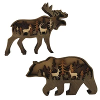 wooden forest animal crafts elk or brown bear home decor home decoration accessories kawaii room decor