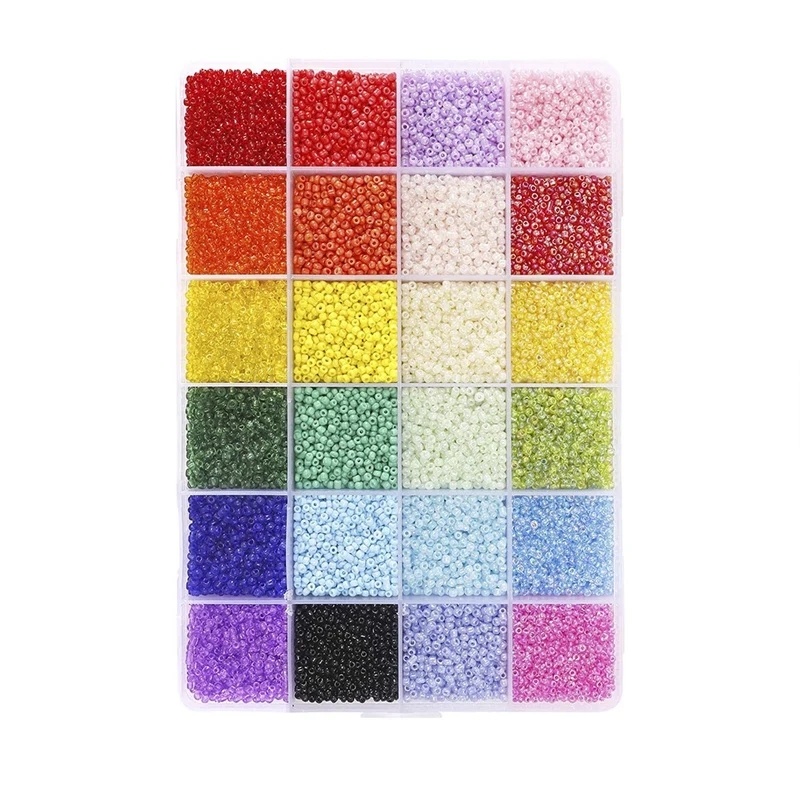 

26400Pcs 2mm Glass Seed Beads 24 Colors Loose Beads Kit Bracelet Beads with 24-Grid Storage Box for Jewelry Making