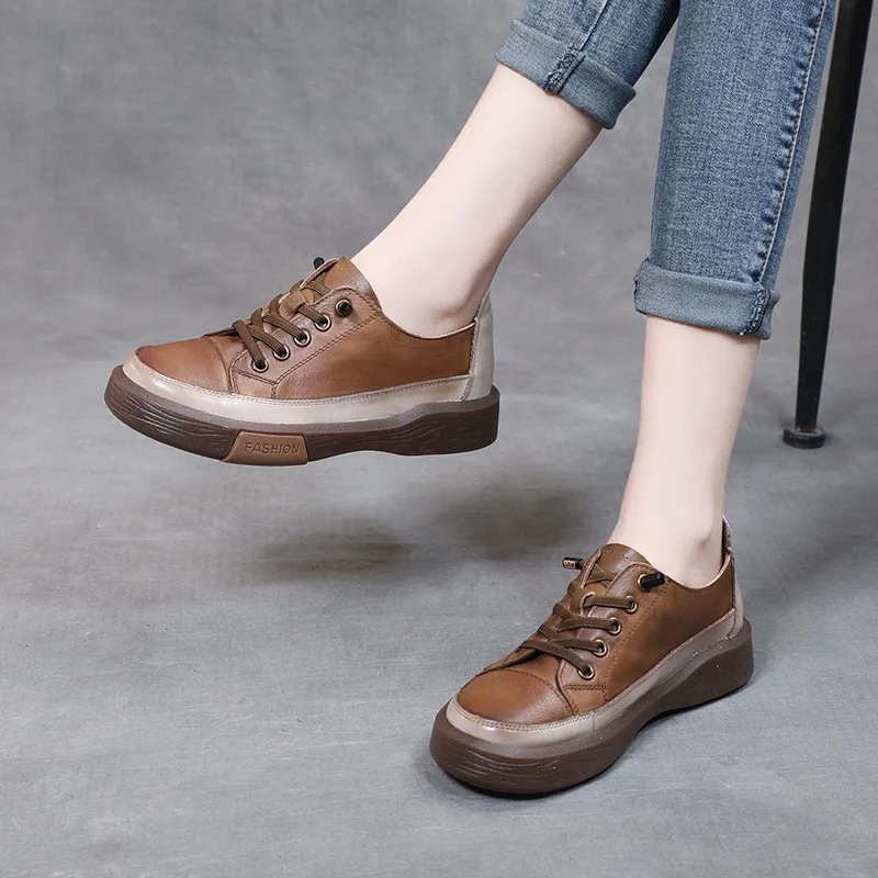 

Women Genuine Leather Retro Casual Single Shoes Soft Spring For Women's Handmade Comfortable Platform Women sneakers