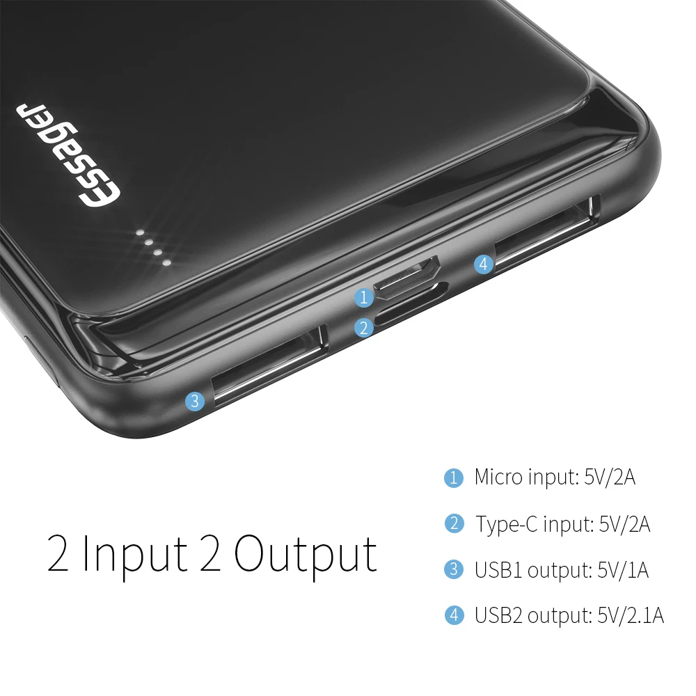 Внешний аккумулятор (power bank) Essager емкостью 10000 мАч с двумя выходами USB 1A/2 1A вход Micro