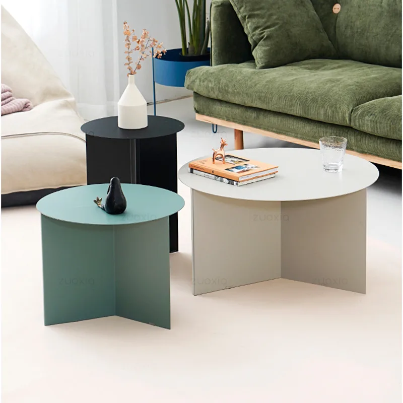 

Nordic small apartment wrought iron coffee table simple modern round home balcony light luxury origami corner table combination