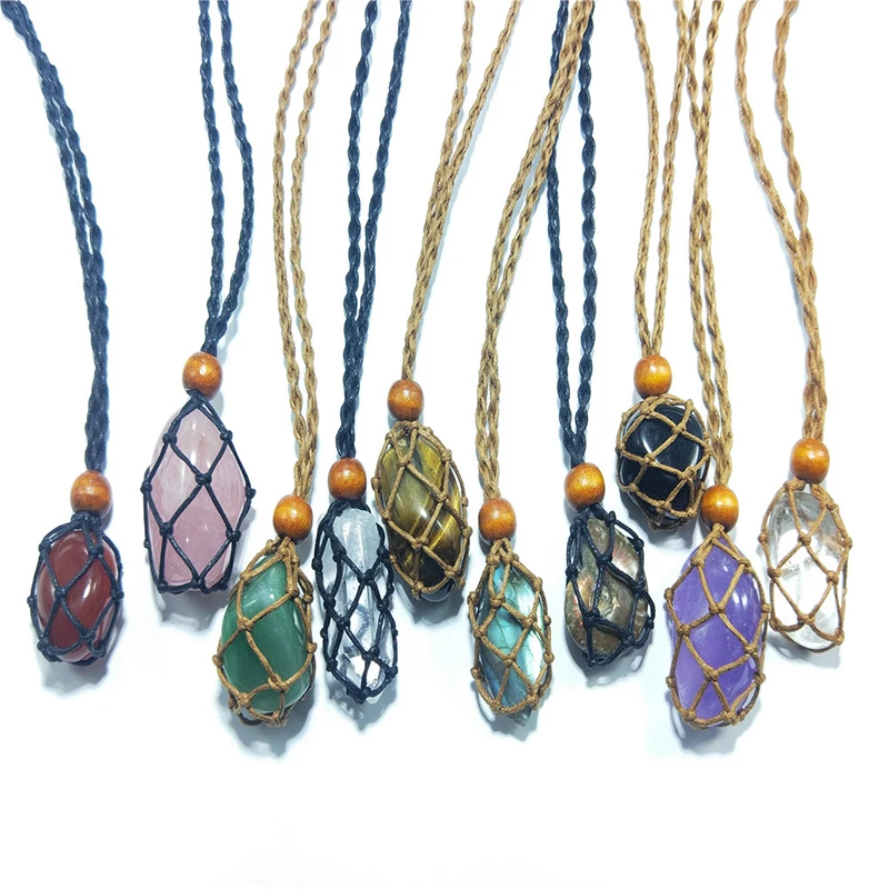 1pc Necklace Cord Empty Stone Holder Natural Quartz Crystal Raw Chakra Point Healing Fish Netted Indians Amulets Pendant | Дом и сад