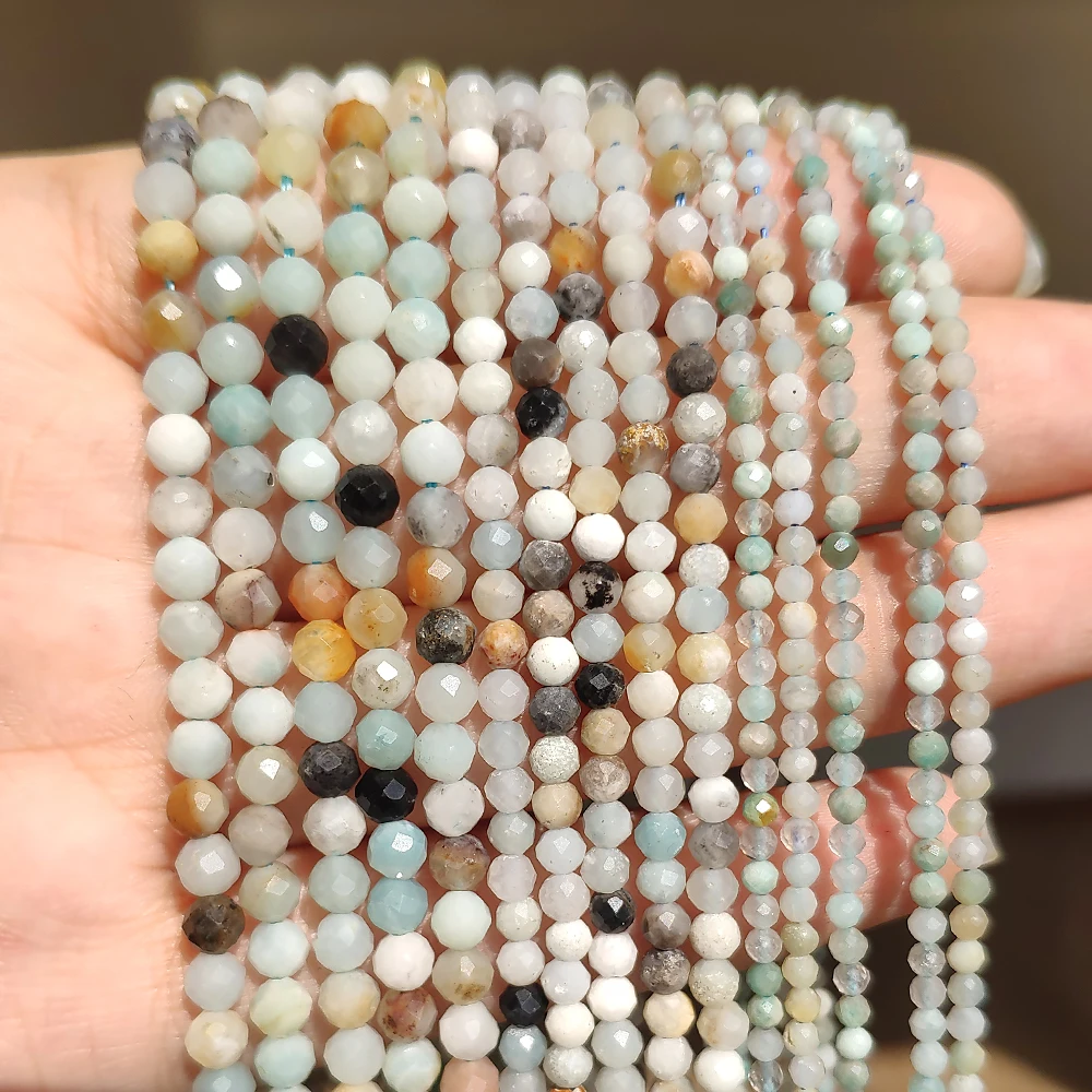 

Оптовая продажа, натуральные граненые бусины 2/3/4 мм, маленький крошечный красочный Амазонит, Новые бусины «сделай сам» для изготовления юве...