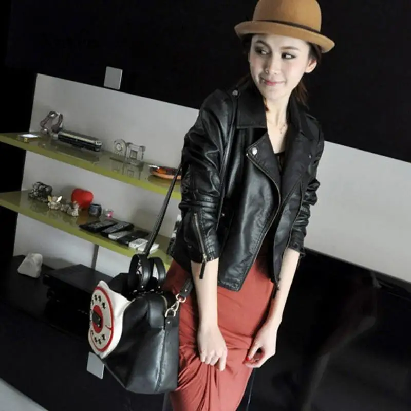 

Autumn and Winter Women's Fashion Jacket New Short Suit Jacket Pu Leather Jacket Women Lapel Women