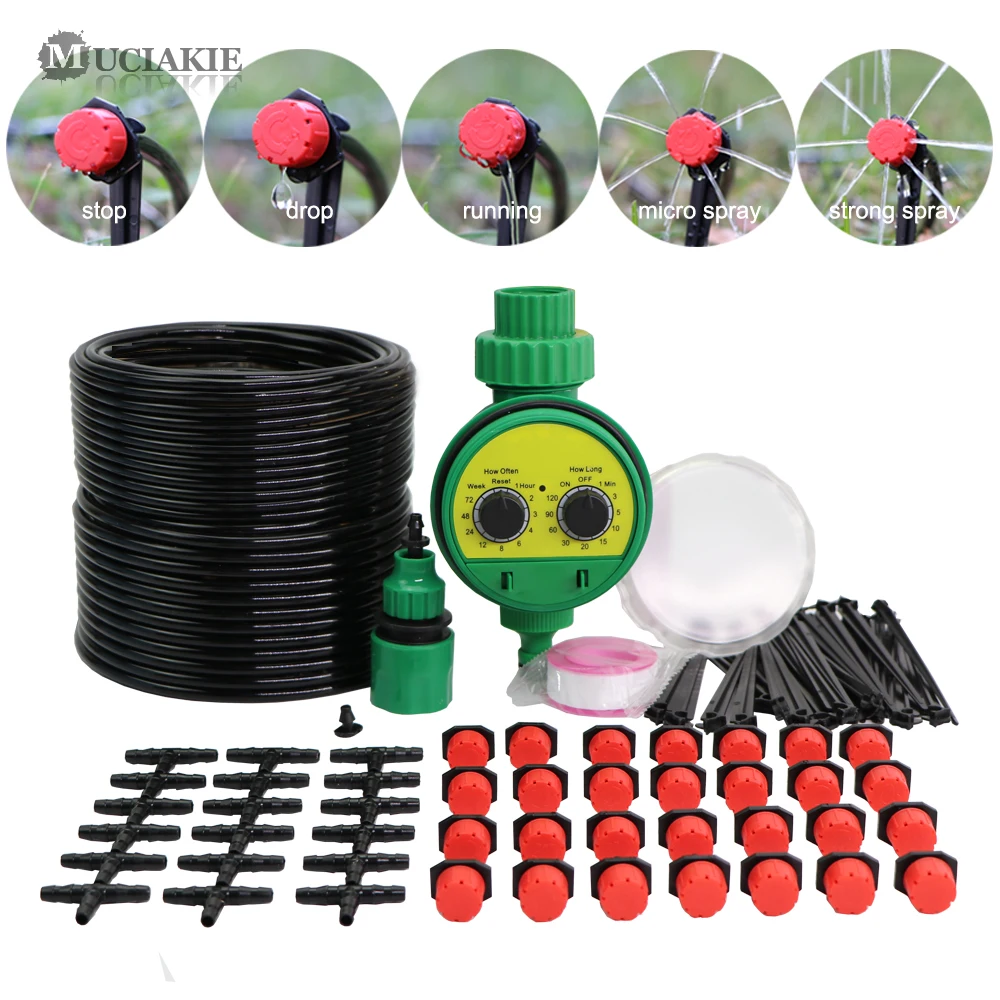 MUCIAKIE 25M Garden Automatic Micro Drip Irrigation System Plant Self Watering Kits with Garden Water Timer Adjustable Drippers