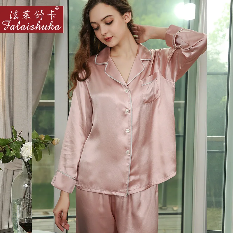 New 100% genuine silk pajamas sets women sleepwear Korean Elegant ArmyGreen fashion 100% pure silk womens pyjamas T8262