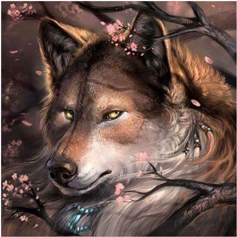 Алмазная 5D картина сделай сам полностью покрытая стразами 3D волк в ожоге круглая