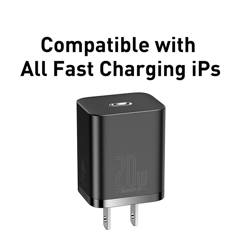 Зарядное устройство Baseus с USB C 20 Вт вилка стандарта США складной адаптер для iPhone 13