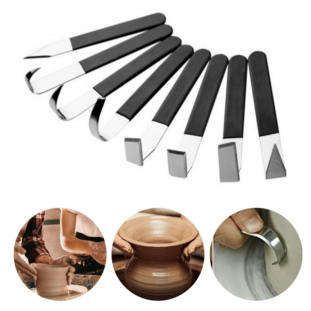 

8pcs/set Multi-purpose Stainless Steel Pottery Wax Clay Sculpture Carving Fettling Trimming Tool Set with Soft Rubber Handle