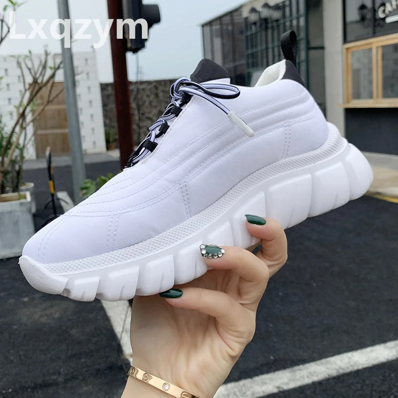 

Womens Sneakers Lace Up Shoes Cross Tied Wedges Casual Daddy Shoes Thick Bottom Leisure Ladies Runway Female Walk Black Platform