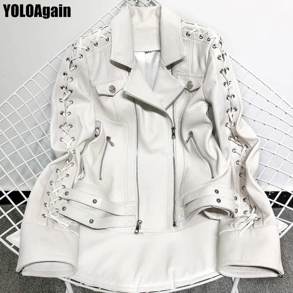 Женская куртка из натуральной овечьей кожи yoloager белая кожи|Кожаные куртки| |