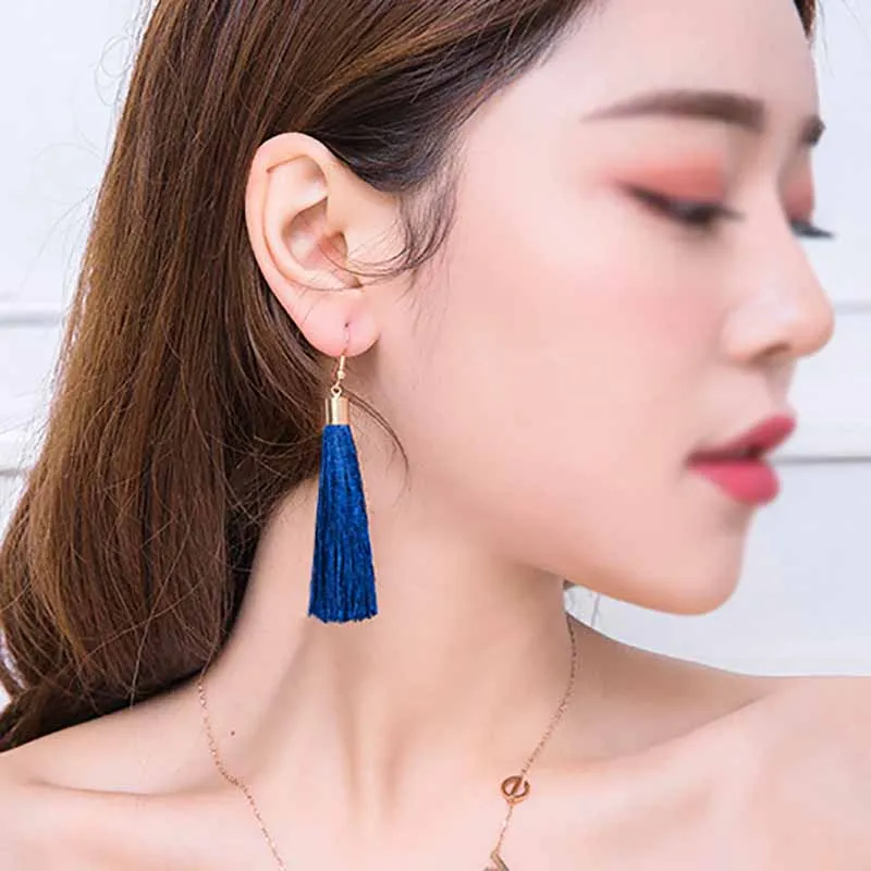 BTWGL модные богемные длинные серьги с кисточками из сплава белые красные шелковые