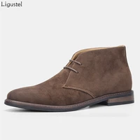 ligustel men shoes casual male desert non slip boots retro american style men dress ankle brown boots size 7 12 free shipping
