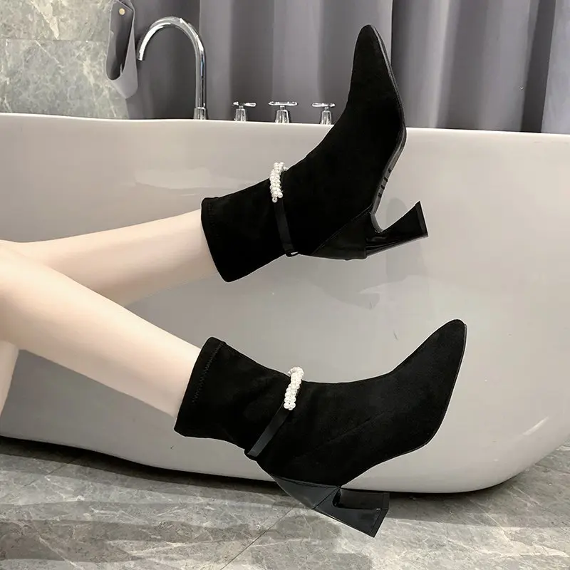 

Simple fashion stretch socks boots women's high heels shoes knit socks boots skinny women pointed autumn and winter bare boots