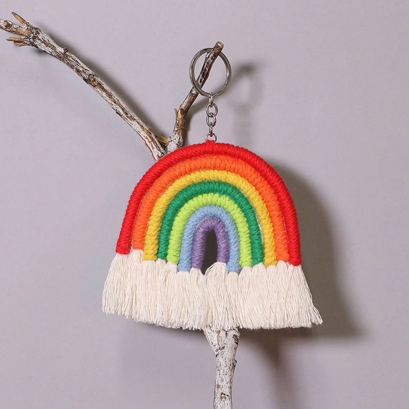 

28GC Weaving Rainbow Keychains Handmade key Holder Keyring for Girls Rainbow Wall Hanging for Kids Room Decoration