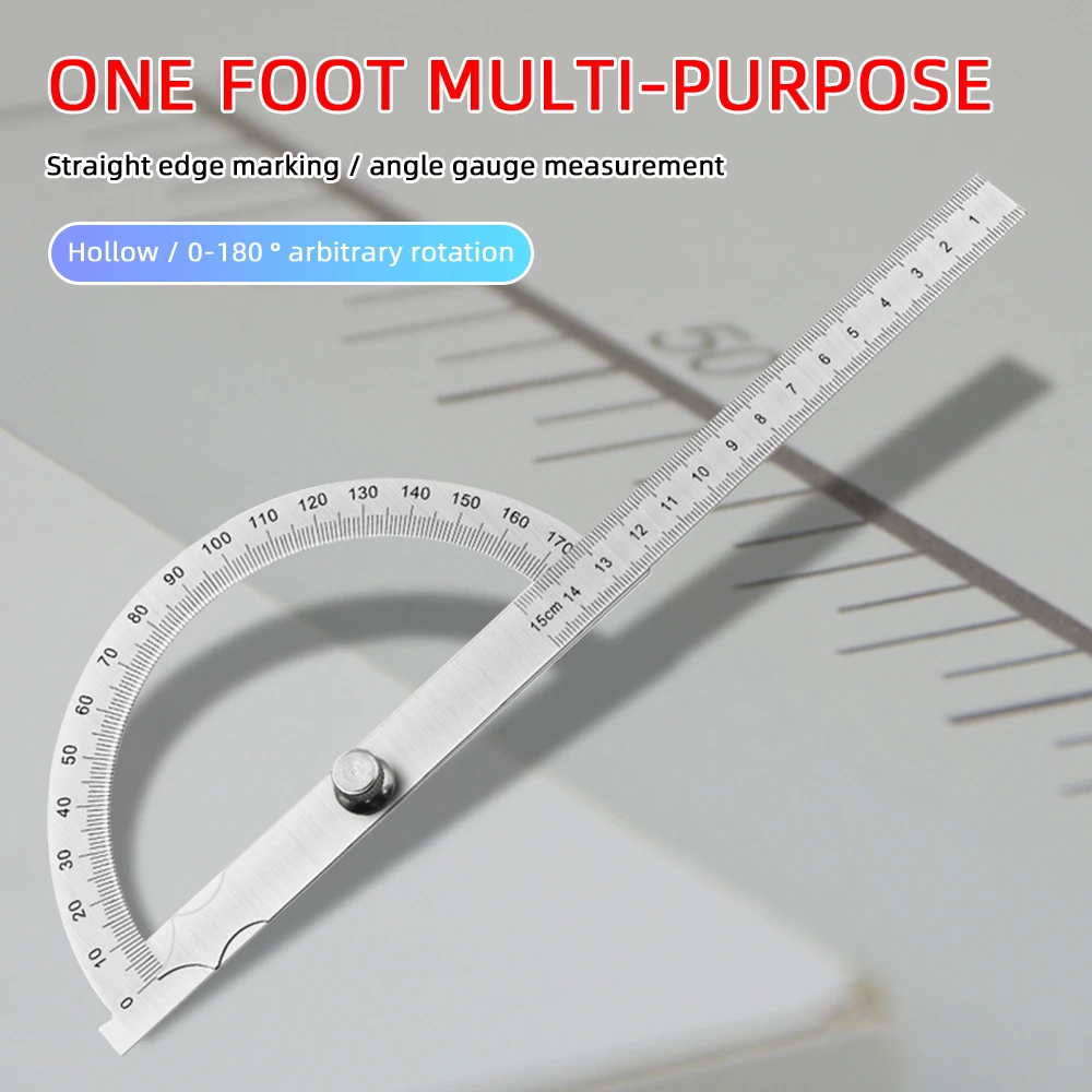 

180-градусный транспортир, металлический угловой искатель, гониометр, угловая линейка, деревообрабатывающие инструменты из нержавеющей стали, вращающаяся измерительная линейка, инструменты