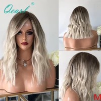 short medium human hair lace front wig ombre white blonde 13x413x6 lace frontal wigs 150 bleached knots wavy remy hair qearl