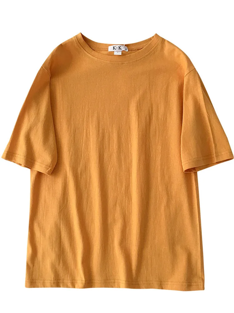 Футболка женская с круглым вырезом однотонная Повседневная Свободная рубашка