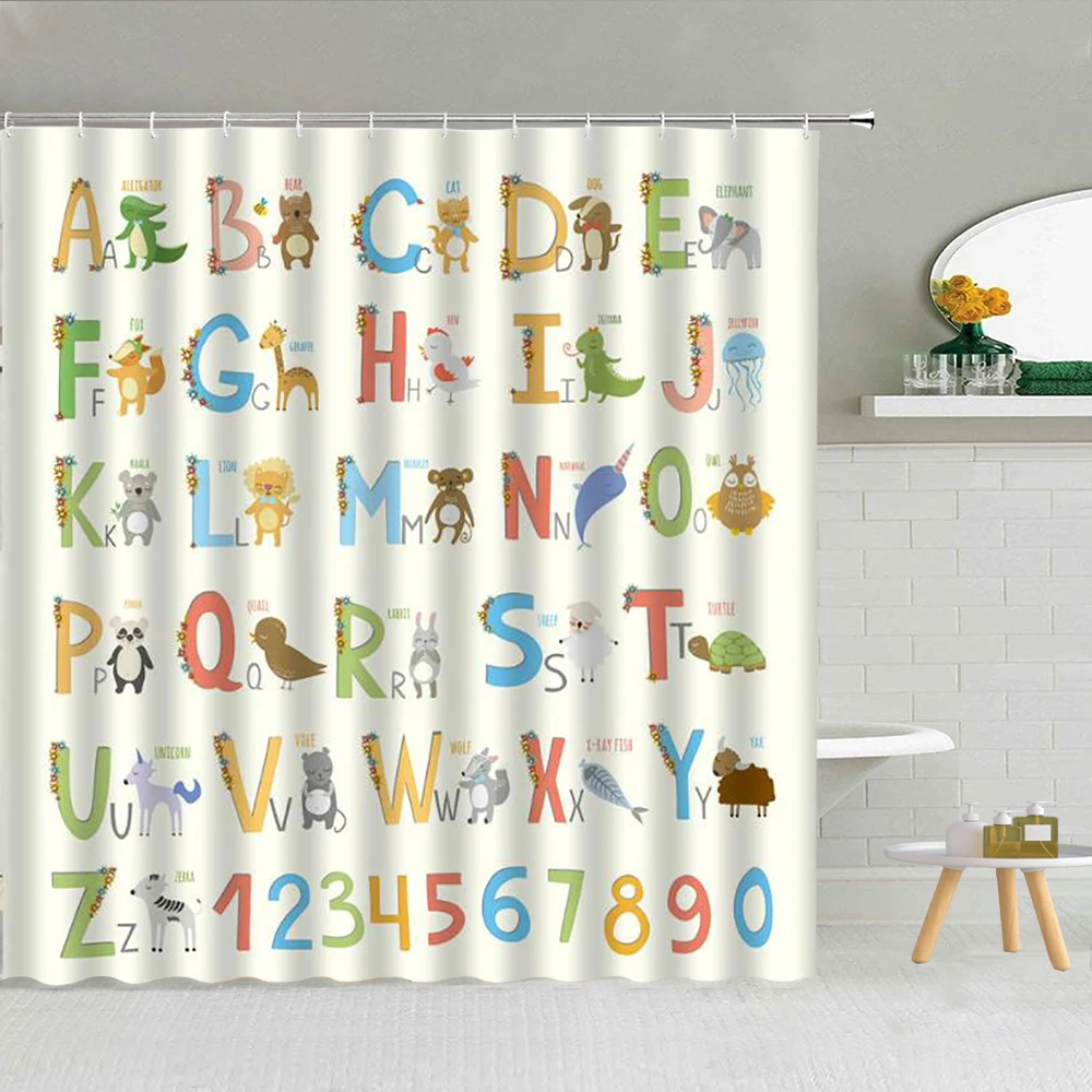 

Animals Letters Bathroom Decor Curtains English Names Child Baby Learning Shower Curtain Home Decoration With Hooks