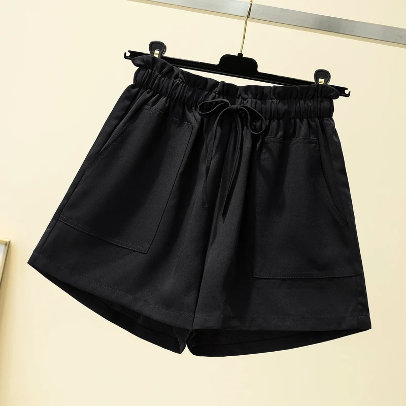 

DIMANAF Plus Size Women Shorts Pants Jeans Hole High Elastic Waist Basic Pleated Slacks Female Pockets Loose Summer Large S-5XL
