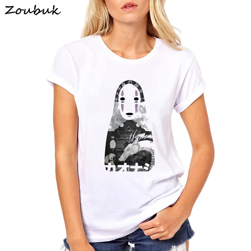 Футболка с принтом со спиральными буквами для женщин Kaonashi no face японская Harajuku