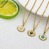 new design roman retro style inlaid gemstone pendant fashion titanium steel natural stone gold plated suns eye necklace