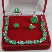 new design wonderful green fine stone bracelet earrings ring pendant 4pc set