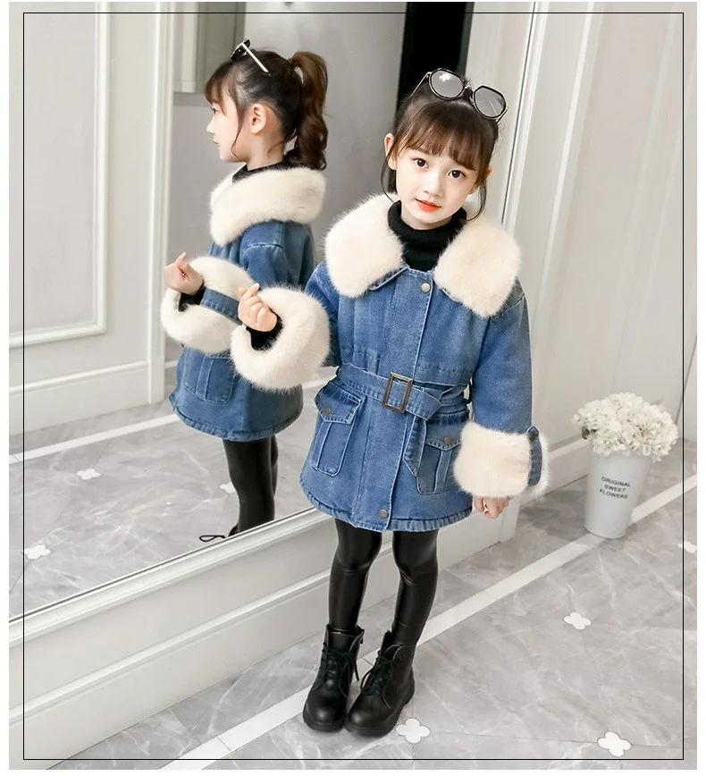 Новая Плотная джинсовая куртка для маленьких девочек 5 10 лет зимняя детская супер