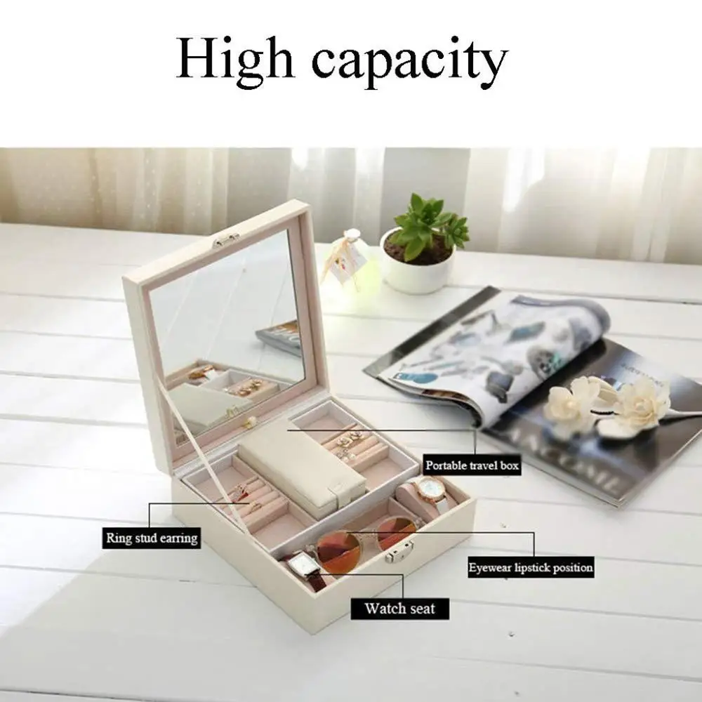 

2020 Hot Sale Storage Box Women Earrings Ring Jewelry Display Button Leather Storage Box Case Organizer Wooden Creative Gift