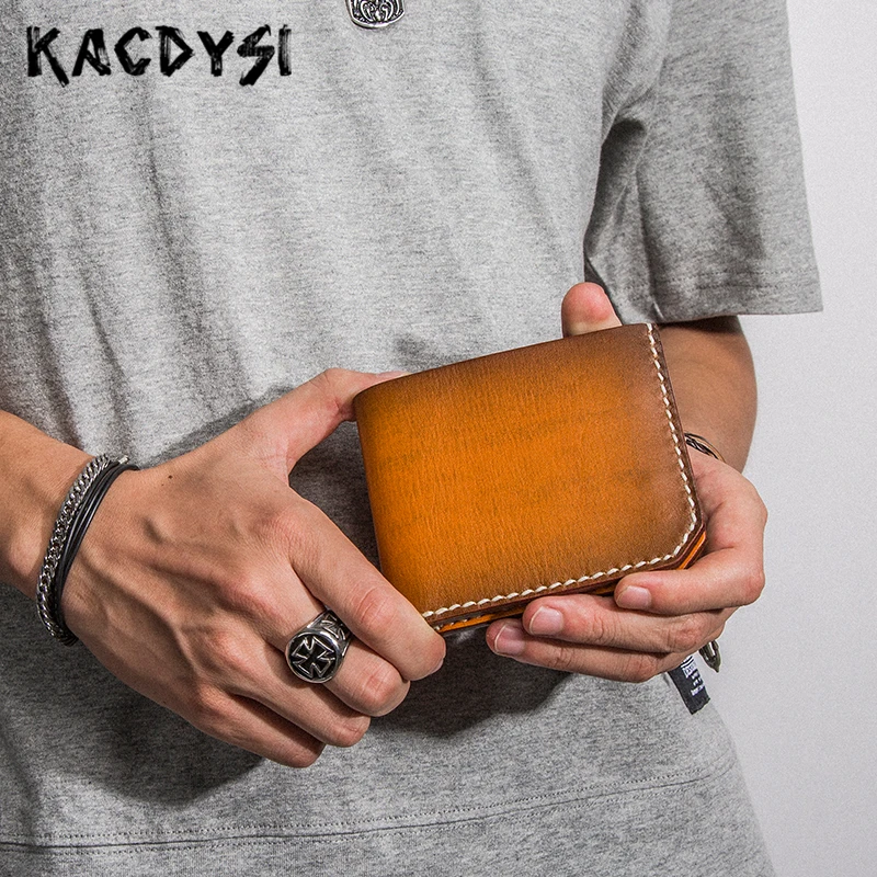 Natural Cowskin Leather Designer Handmade Men Wallet Tanned Retro Fashion Cash Purse Man Holder Luxury Quality Money Clip | Багаж и сумки