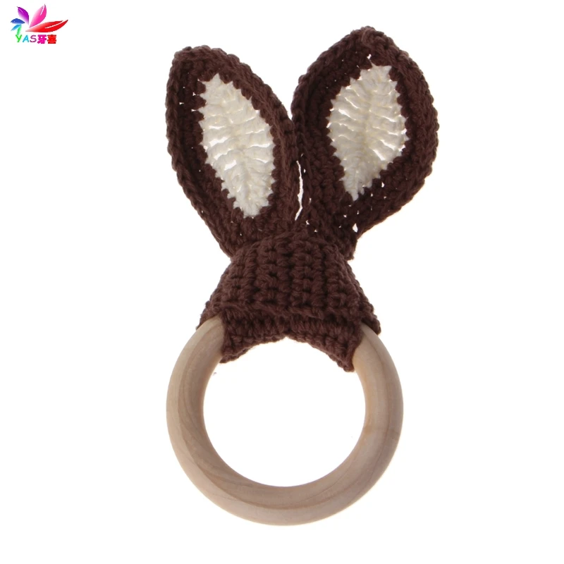 4 Baby Girl Boy Teething Ring Chewable Teether Wooden Natural Bunny Rattle Toy - Цвет: 4