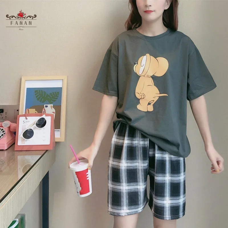 

Sailor Moon Women Sleepwear Cartoon Summer Pajamas Sets T-Shirt Shorts Nightgown 2pcs Suits Loose Cute Female Home Clothing