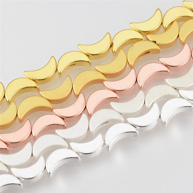 

50PCS Gold Silvers Moon Shape Hematite Natural Stone 8mm Spacer Loose Beads For Jewelry Making Diy bracelets Accessories Finding