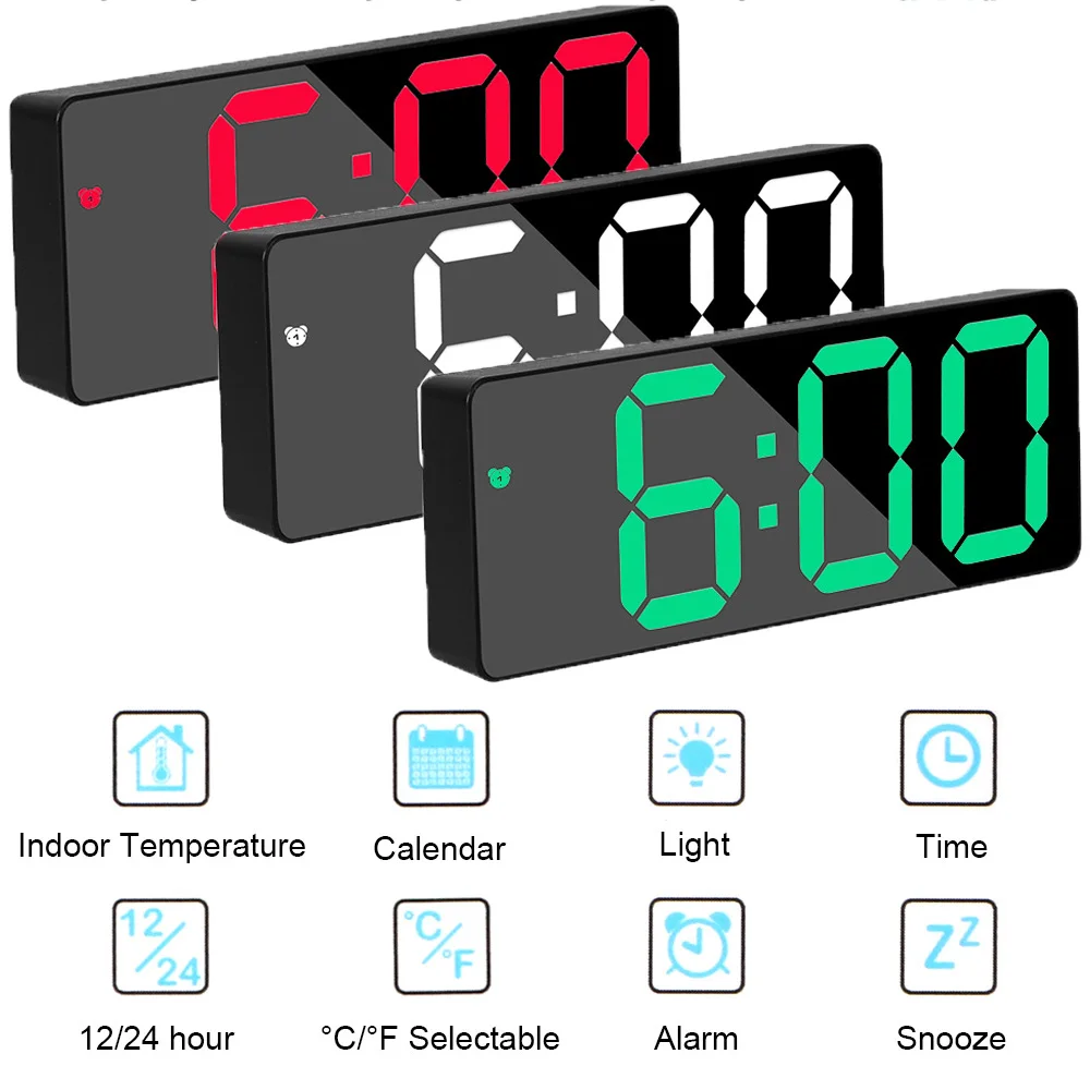 

LED Mirror Alarm Clock Digital Electronic Table Clock Snooze Acrylic 12/24 Hour Temperature Display Home Desktop Decoration Gift