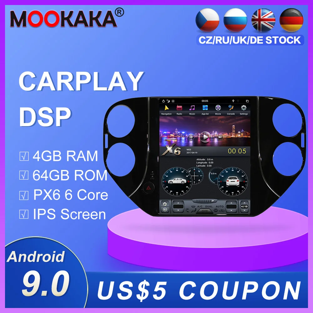 Автомобильный GPS навигатор в стиле Tesla Android 9 0 4 Гб + 64 ГБ для Volkswagen Tiguan 2007 2016 стерео головное устройство