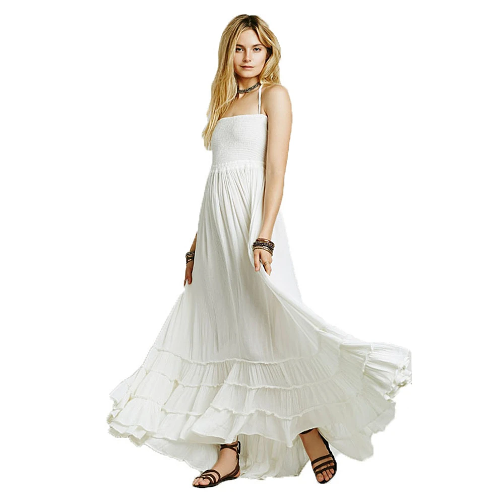 

Women's maxi dresses summer open back Bohemian Beach Dress cotton spaghetti straps skirt party french dress evening LYQ121