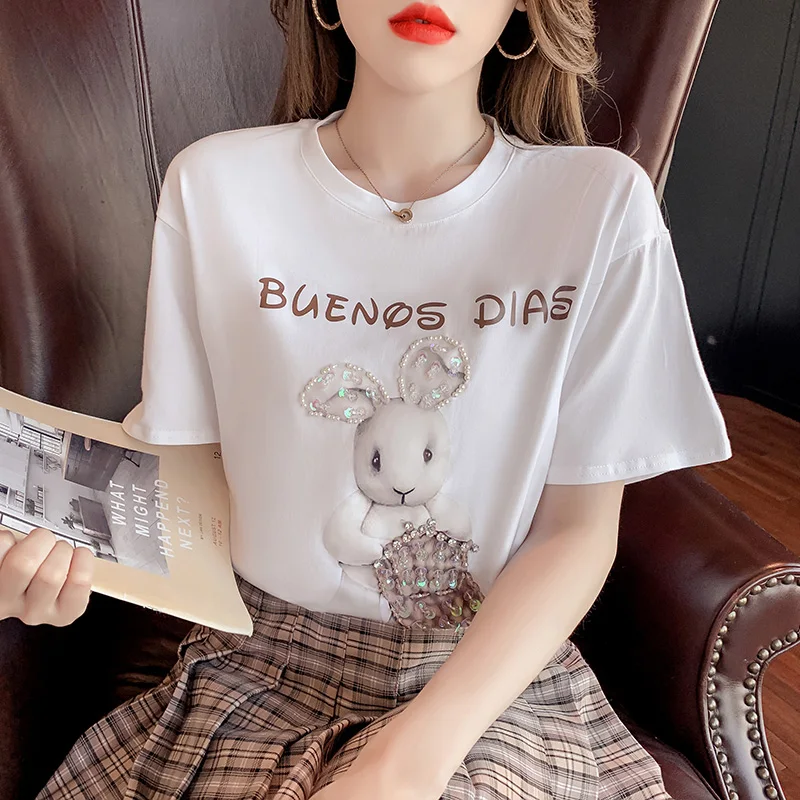Южная Корея Новинка лета 2021 милая универсальная хлопковая футболка с короткими