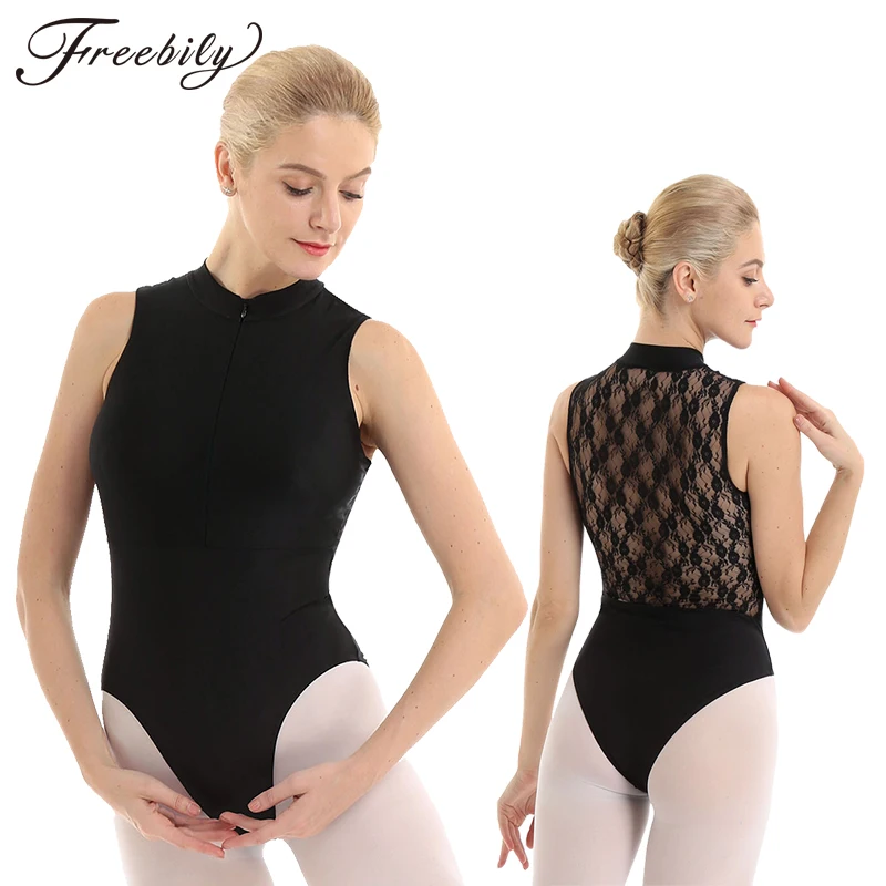 

Балетные трико для женщин, взрослые, с высокой горловиной, без рукавов, эластичные, с кружевом, со шлейфом, костюм для гимнастики