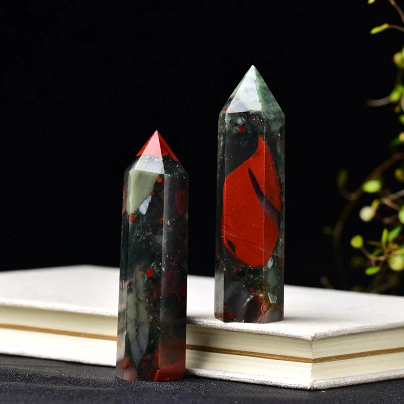 

Natural African Bloodstone Crystal Points Green Red Blood Stone Wands Reiki Decor