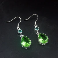gemstonefactory big promotion single 925 silver teardrop hot green topaz dangle drop earrings jewelry for women mom 20213748