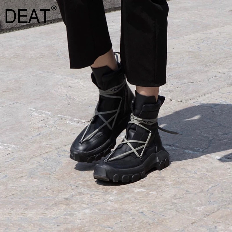 DEAT/Женские повседневные Черные короткие ботинки из искусственной кожи с круглым
