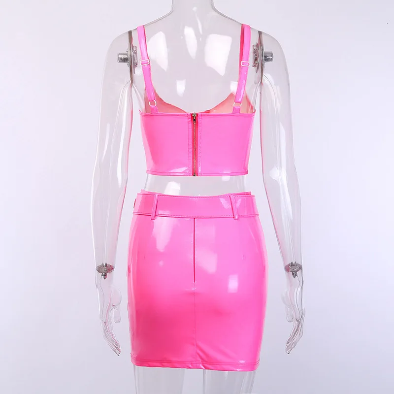 NATTEMAID Summer PU Sashes Sexy Two Pieces Set Streetwear Top And Long Pant Women Set Casual Sleeveless 2 Piece Set Women Outfit