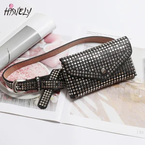 Поясная Сумка HISUELY женская, с заклепками, в стиле панк, кожаная, на пояс, органайзер, модная, в стиле хип-хоп, 2021